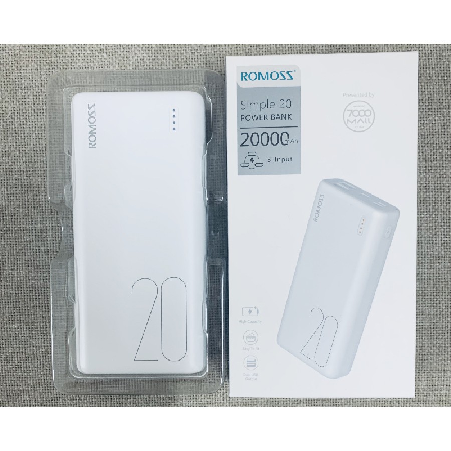 Pin Sạc Dự Phòng Romoss Simple 20 Mini 20000Mah 3 Cổng Sạc Vào - Bh 1 Năm | Pin Dự Phòng Romoss Simple 20 - Hưng Long PC