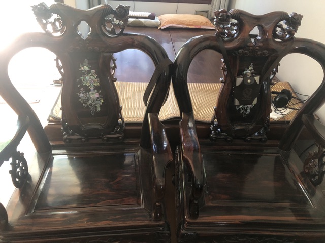Bộ bàn ghế gỗ mun hoa Lào 7 món khảm trai