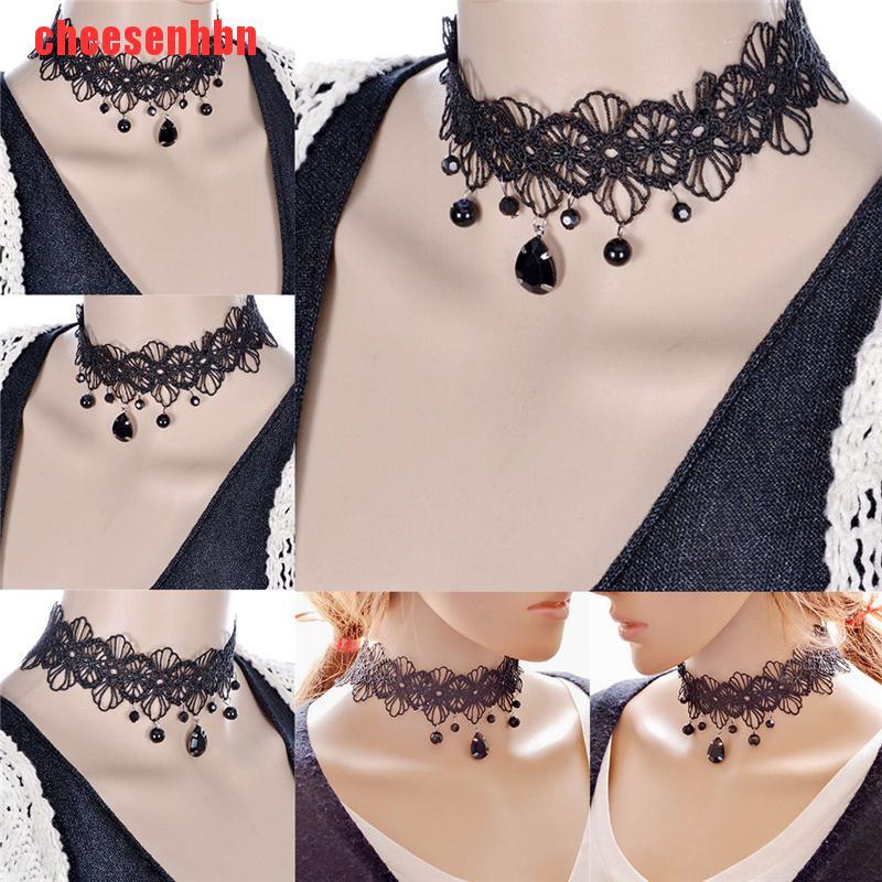 [cheesenhbn]Fashion Gothic Black Lace Retro Choker Collar Flower Pendant Necklace Jewelry