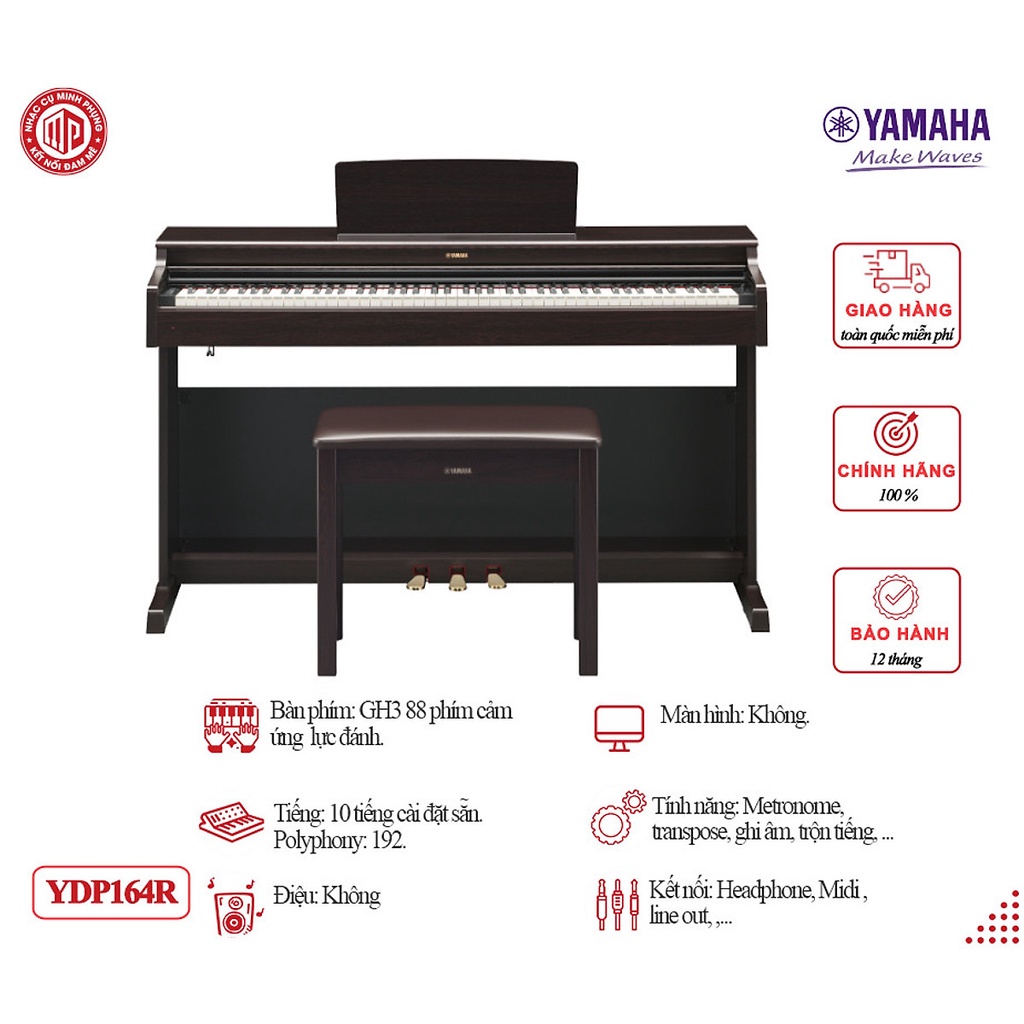 Đàn piano điện cao cấp Yamaha YDP164R Màu Rosewood Hàng chính hãng