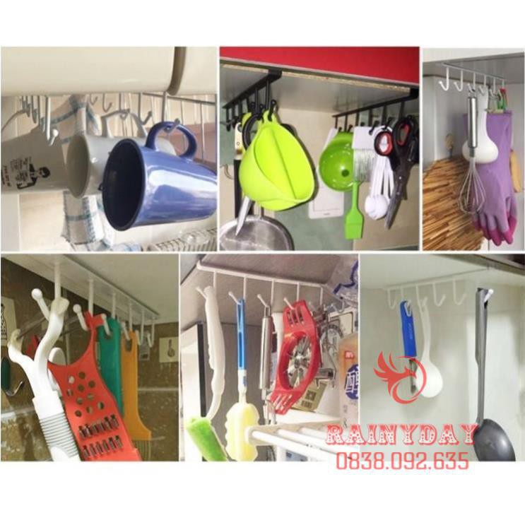 [HÀNG CÓ SẴN] Giá Móc Treo Đồ Đa Năng Gắn Cài Kẹp Dưới Tủ Bếp, Kệ Bàn Để Cốc Ly, Dụng Cụ Nấu Ăn Bằng Sắt Tiện