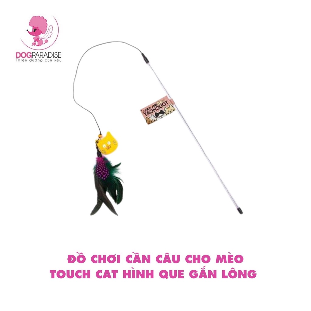 Đồ chơi cần câu cho mèo Touch Cat hình que gắn lông vũ gấu bông tương tác vui nhộn giảm stress cho mèo - Dog Paradise