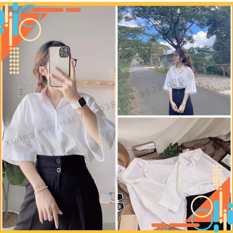 Áo sơ mi nữ tay lỡ học sinh hót