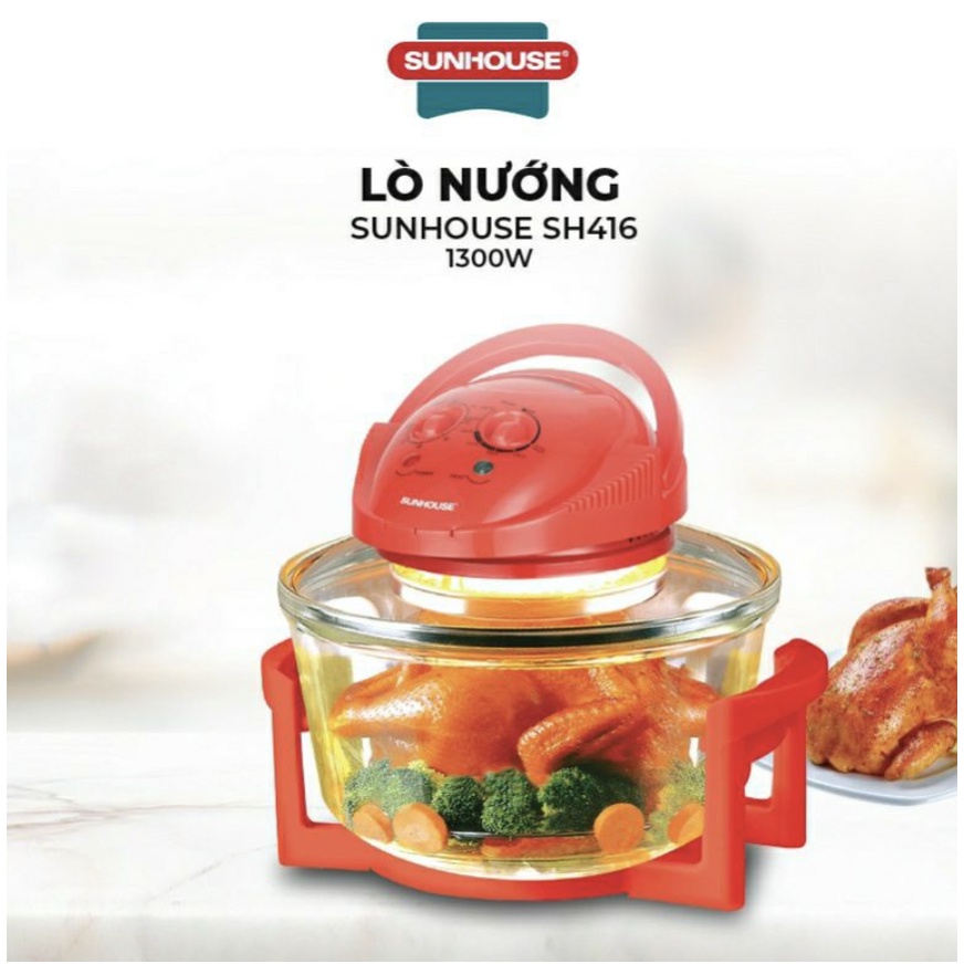 Lò Nướng Thủy Tinh Sunhouse SH416 - Đỏ - Hàng chính hãng, BẢO HÀNH 1 NĂM,MỚI 100%