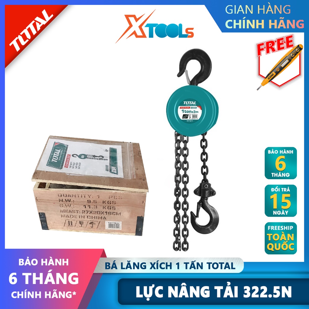 Pa lăng xích TOTAL Bá lăng xích Trọng lượng nâng 1-3 tấn Độ cao nâng 3m Số dây xích nâng 1-2, xích kéo tay, nâng hạ nhẹ