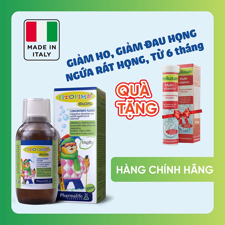 Broncamil Bimbi – Siro hỗ trợ giảm ho đờm cho bé-Nhập khẩu trực tiếp Italy-Đa tác động, tăng đề kháng hô hấp