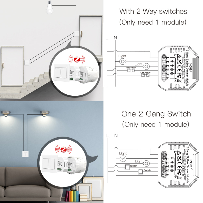 Mini DIY Tuya Zigbee Smart 2 / Gang Light Dimmer Module Hub Requires Smart Life Alexa Google Home Voice Control TRUING