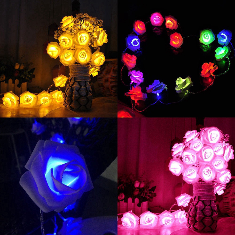 Đèn led 20 bóng hình hoa hồng trang trí tiệc Giáng Sinh