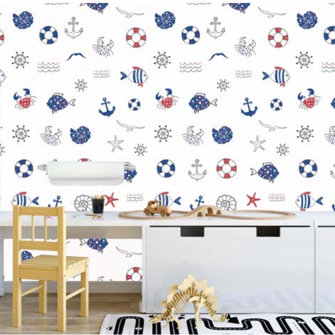 Decal giấy dán tường CUA VÀ CÁ TRẮNG khổ 45cm keo sẵn