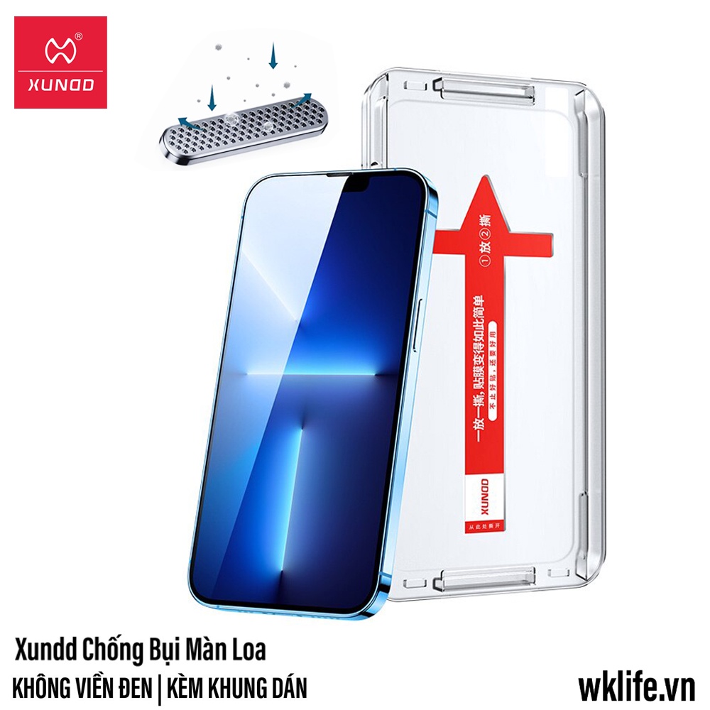 Cường Lực Chống Bụi Màn Loa Xundd Kèm Khung Dán Trong Suốt Không Viền Cho 12 / 12 Pro Max / 13 Pro Max