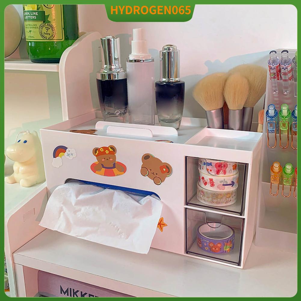 Hydrogen065 Hộp lưu trữ mỹ phẩm đựng khăn giấy để bàn Giỏ trang trí đáng yêu Bộ điểm trên máy tính cho phòng ngủ ký túc xá