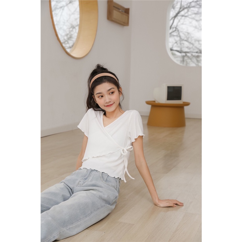 [EIGHTYK] Áo Croptop Tay Ngắn Đắp Chéo