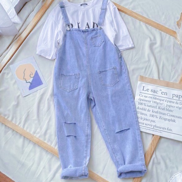 Yếm nữ jean dài màu xanh dáng baggy mẫu mới 2022 KING168 M2