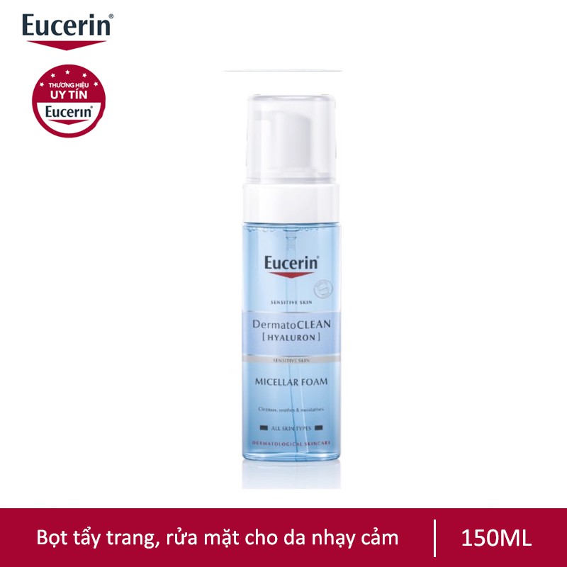 Bọt Tẩy Trang & Rửa Mặt Da Nhạy Cảm Eucerin DermatoClean Hyaluron Micellar Foam (150ml)