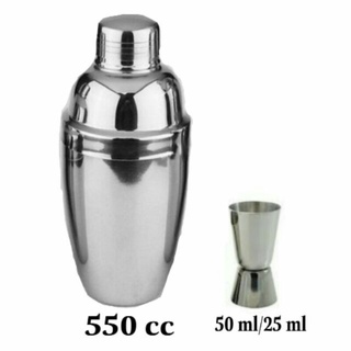 Bộ 2 dụng cụ pha chế bình lắc shaker 550 jigger cốc đong hai đầu 25-50 inox B5