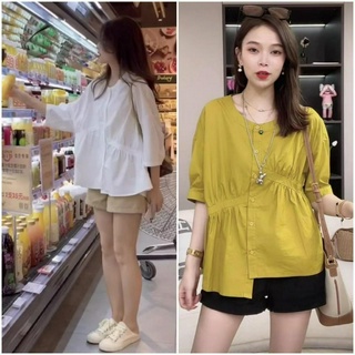 Áo sơ mi nữ tay lỡ vạt lệch kiểu dáng babydoll cá tính