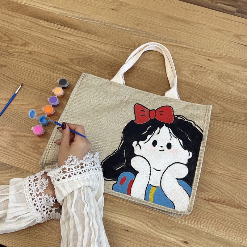 Túi cói hình vẽ họa tiết graffiti đi biển, túi cói nhỏ mini cho mẹ và bé hình trơn tự tô màu theo sở thích