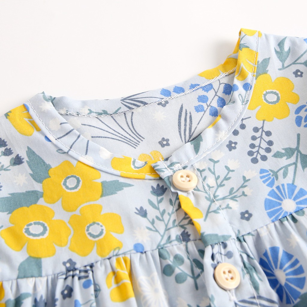 Bộ Đồ Liền Thân SANLUTOZ Cotton Tay Ngắn In Hoa Dành Cho Bé Gái