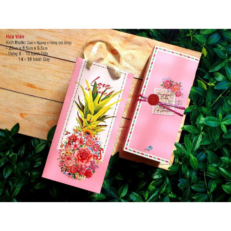 Set 10 bộ hộp TẾT bánh dứa, bánh kẹo MÀU HỒNG HOA VIÊN