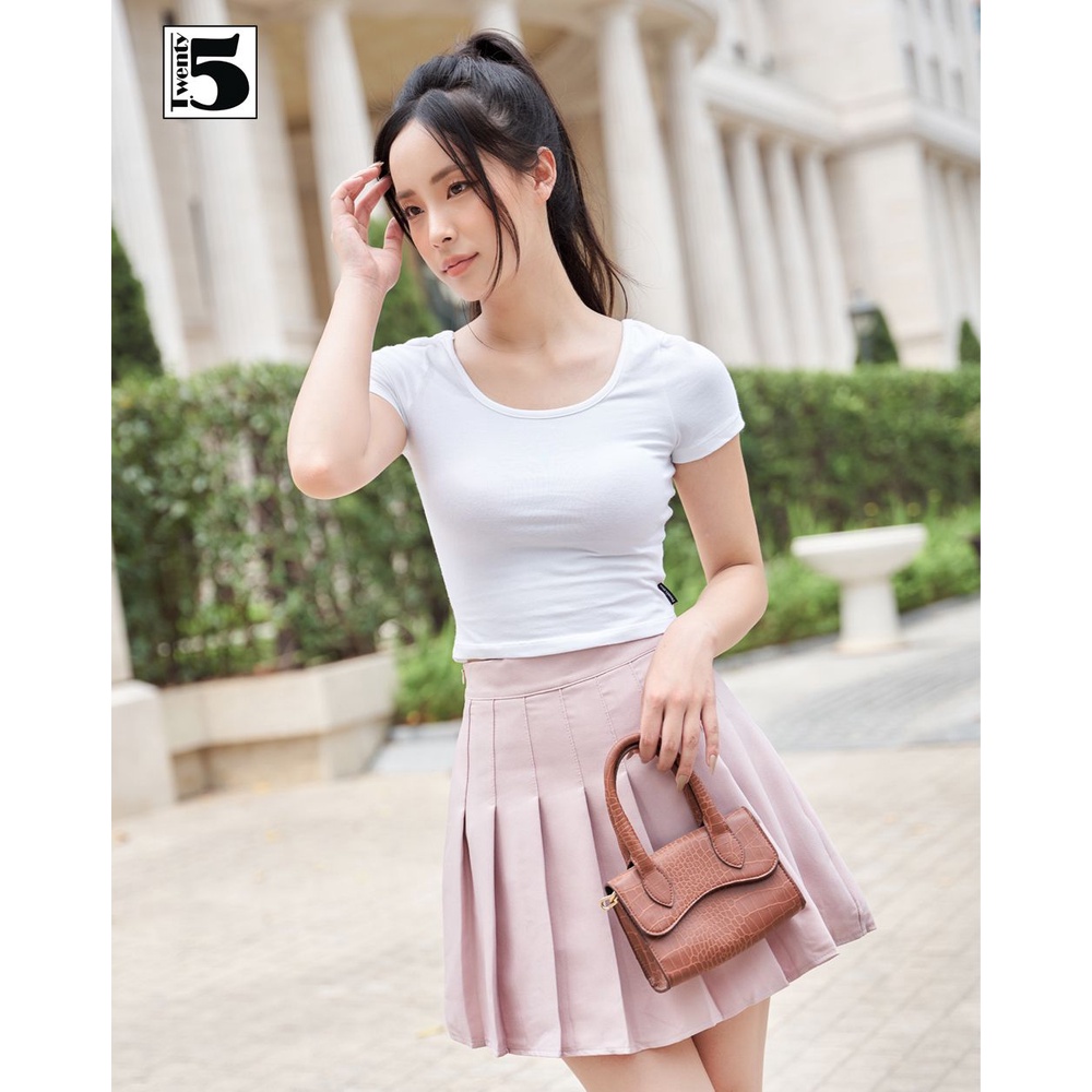 Áo thun nữ dáng ôm ngắn cổ tròn ngắn tay trơn màu năng động Twentyfive NA5
