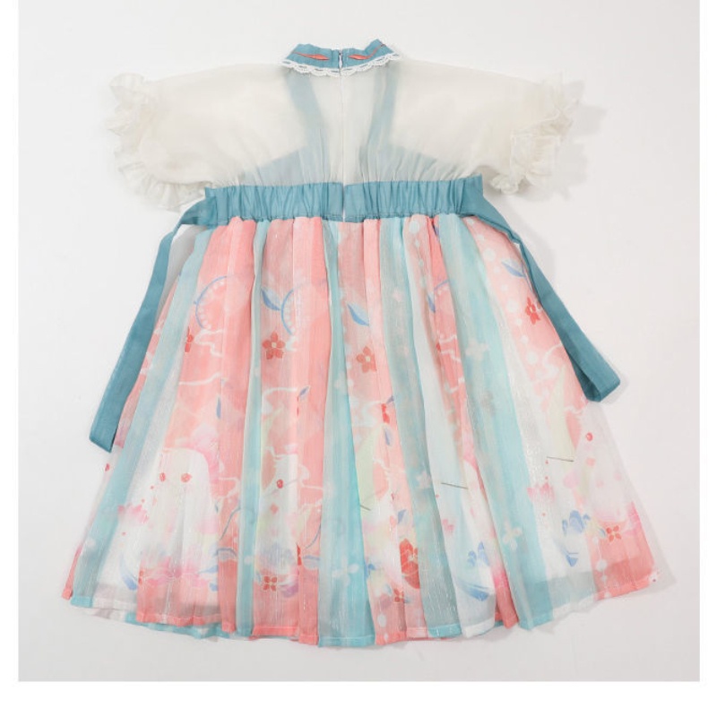 Đầm Hán Phục Tay Ngắn Thêu Họa Tiết Phong Cách Trung Hoa Xinh Xắn Cho Bé Gái