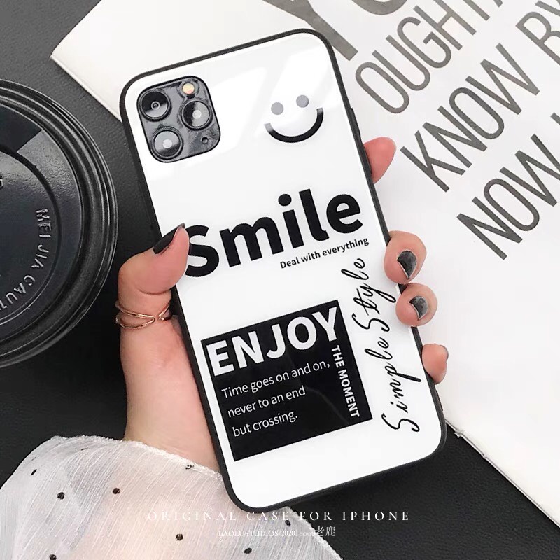 Ốp lưng iphone kính cặp đôi Smile case 14plus 14 pro max 13 12 promax 11 mini 6 6s 7 8 plus x xr xs Se
