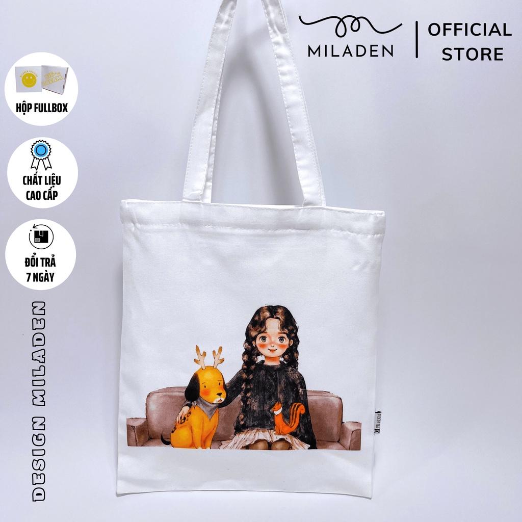 [MUA 1 TẶNG 1 TOTE BAGS] Túi Vải, Túi Tote Thiết Kế Girl Sofa Cao Cấp, Miladen.