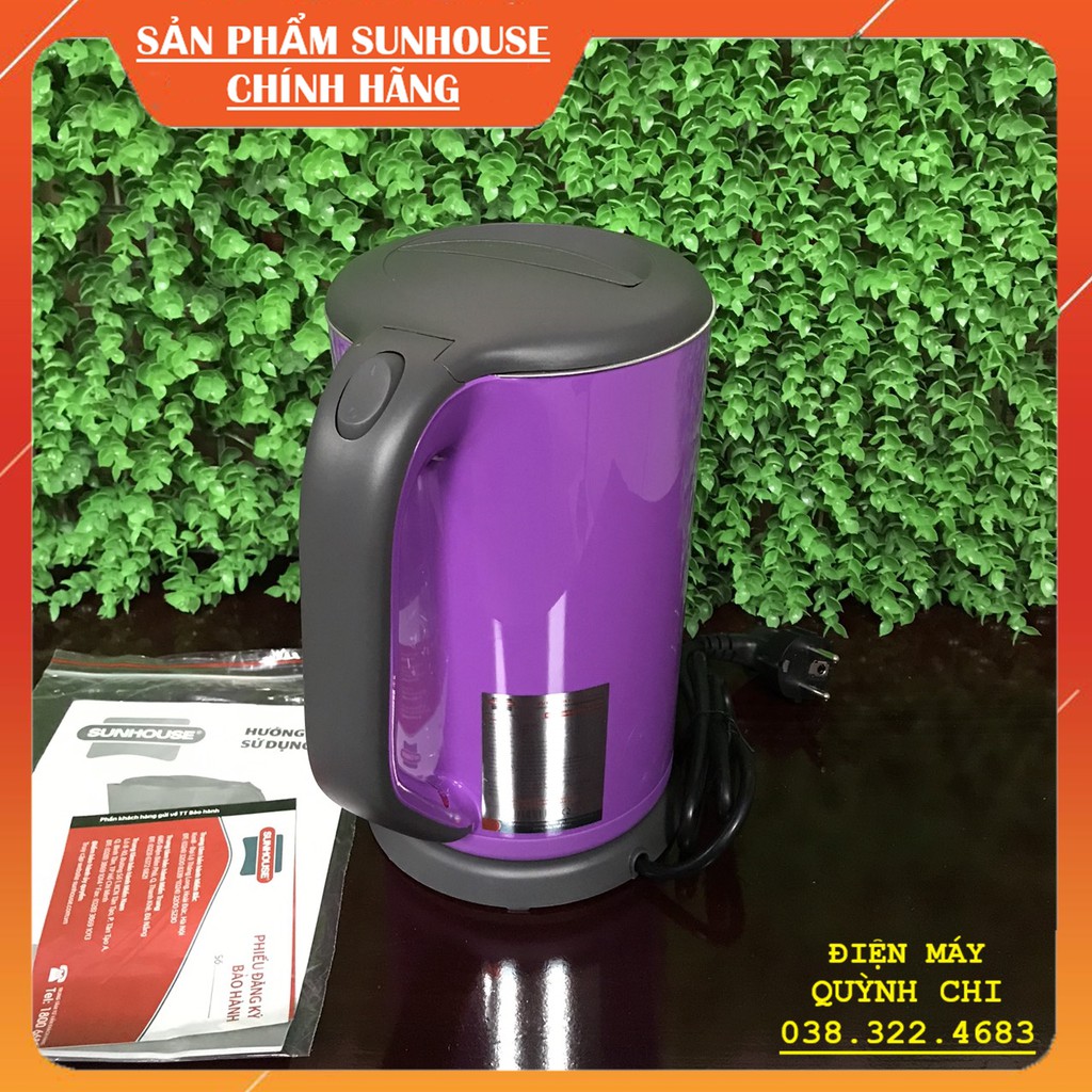 Ấm siêu tốc inox 2 lớp 1.7 lít SUNHOUSE SHD1383P màu Tím, phủ nhựa PP cách điện