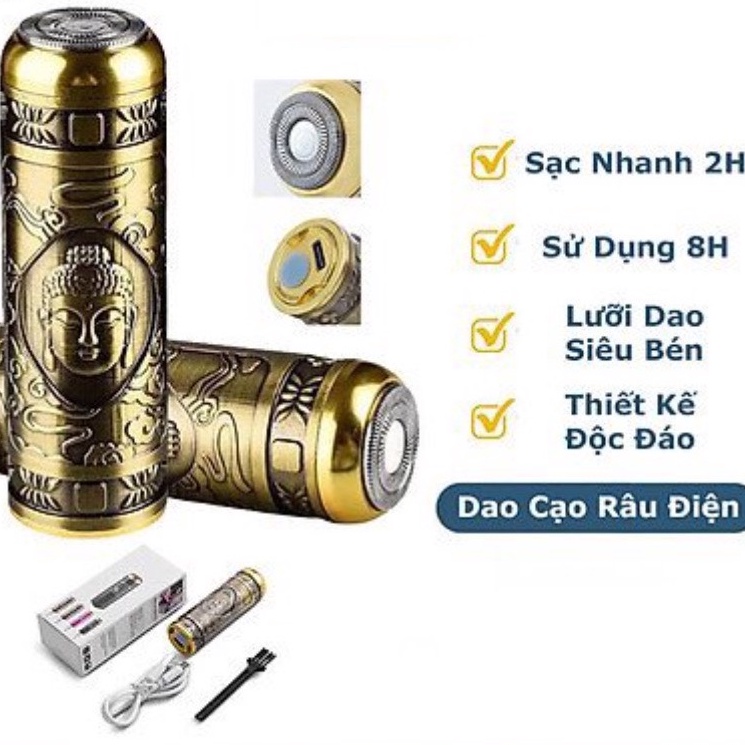 [FREESHIP] Máy Cạo Râu Hình Phật Sạc Điện USB Cho Nam Không Đau Với Bàn Chải Làm Sạch Một Cách Nhanh Chóng.