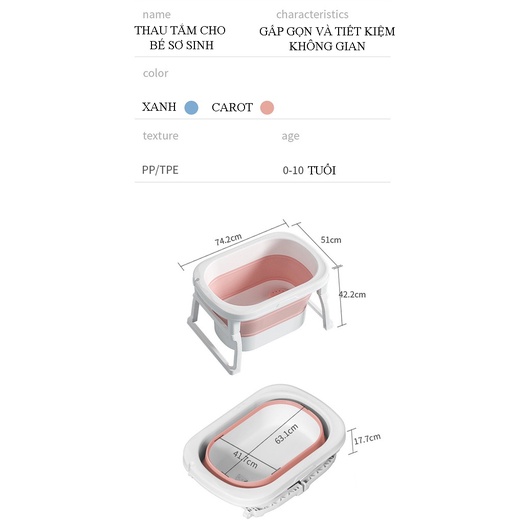 Thau tắm, bồn tắm, chậu tắm cho bé gấp gọn từ 0-10 tuổi, có 2 nấc, có rãnh cắm vòi sen tiện lợi cho bé