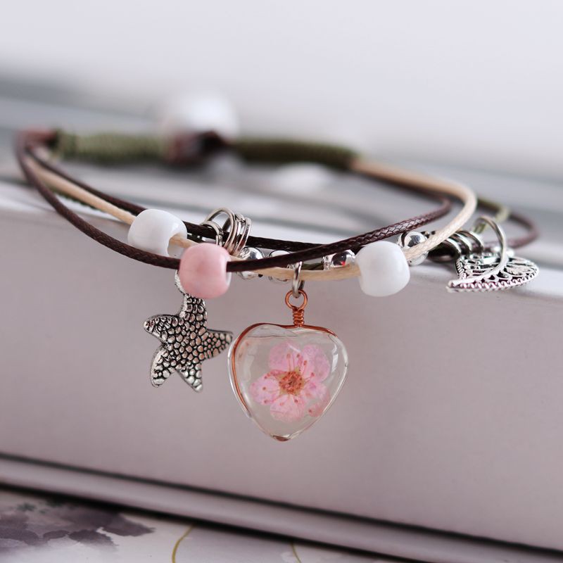 Vòng Tay Gốm Mặt Thủy Tinh Bông Hoa /Trái Tim Trang Nhã Molangshop