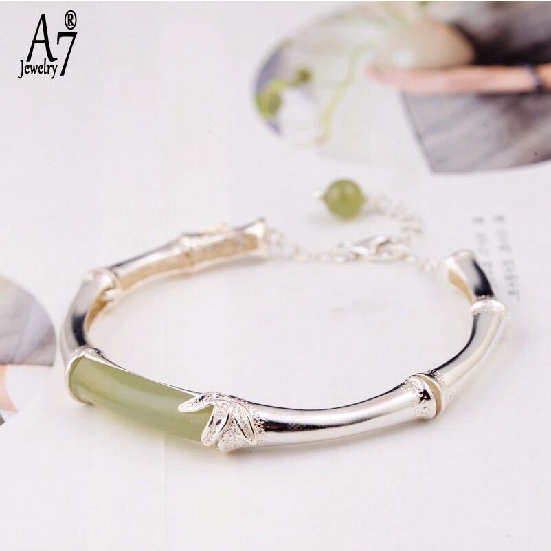 Vòng Tay Mạ Bạc 925 Đính Đá Ngọc Bích Xinh Xắn Cho Nữ