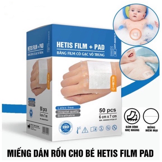 Huong Hoa Mart Gạc, Miếng Dán Rốn Cho Trẻ Tắm HETIS FILM PAD, chống thấm, Bảo Vệ Vết Thương trước Vi Khuẩn