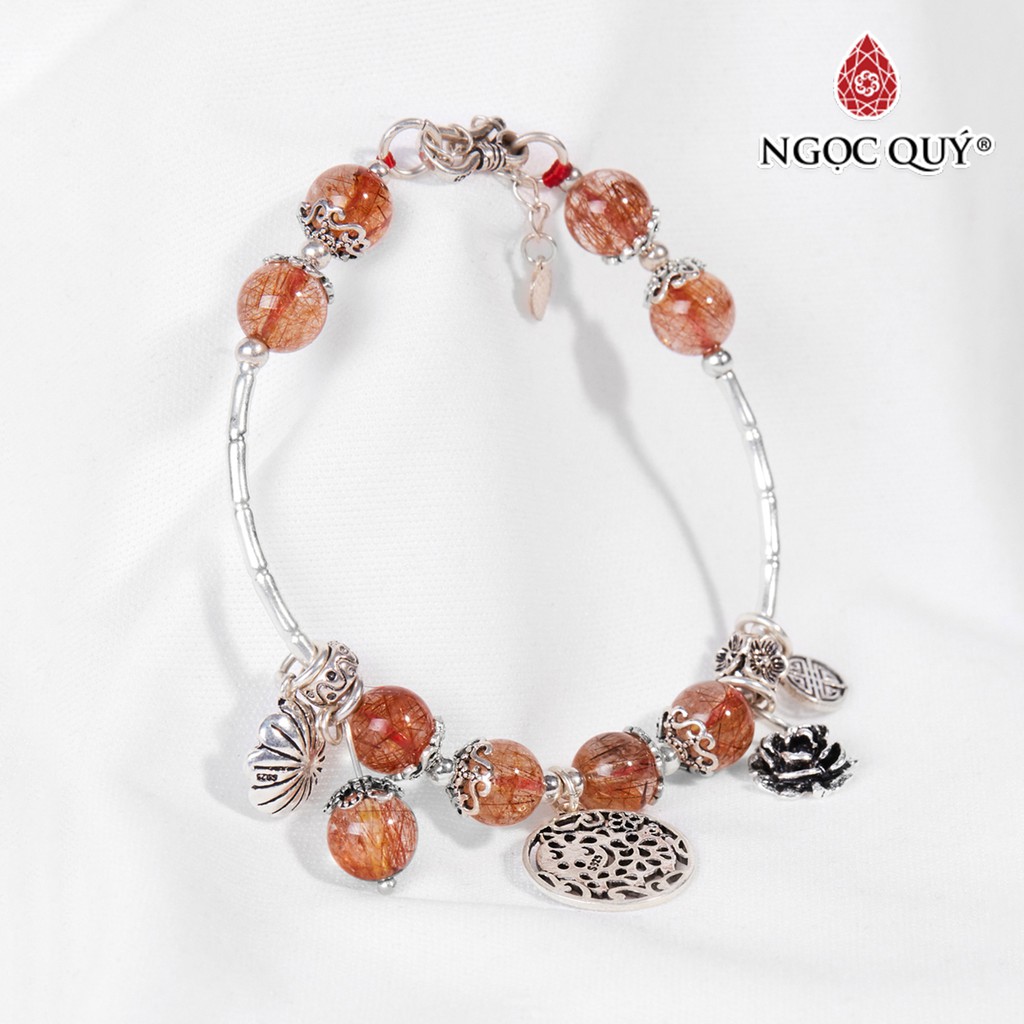 Vòng tay TA tóc đỏ phối hoa mẫu đơn hạt 8mm - Ngọc Quý