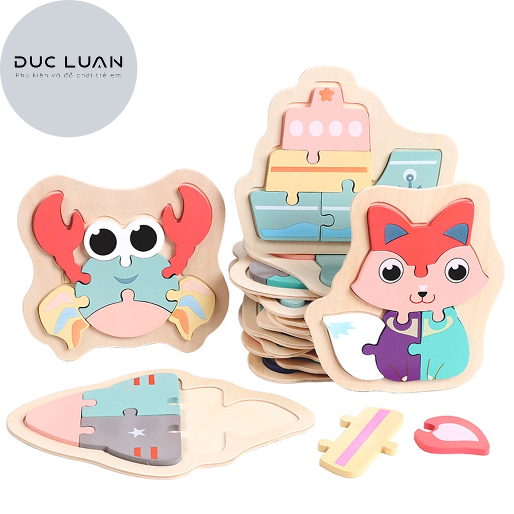 Đồ Chơi Gỗ Xếp Hình Lắp Ráp Tranh Ghép 3D Gỗ Nổi - Đồ chơi giáo dục cho bé⭐ Bản TO 15x15cm⭐