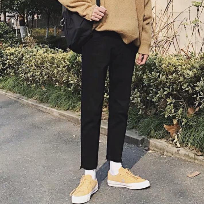 Quần Jean Nam Đen Trơn Vải Co Giãn, Không Phai Màu Dáng Skinny Phong Cách Hàn Quốc -J01 * !