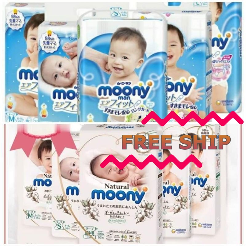 BỈM MOONY QUẦN DÁN NATURAL CỘNG MIẾNG ĐỦ SIZE Nb90/S84/M64/M58/L54/L44/XL38/XXL26