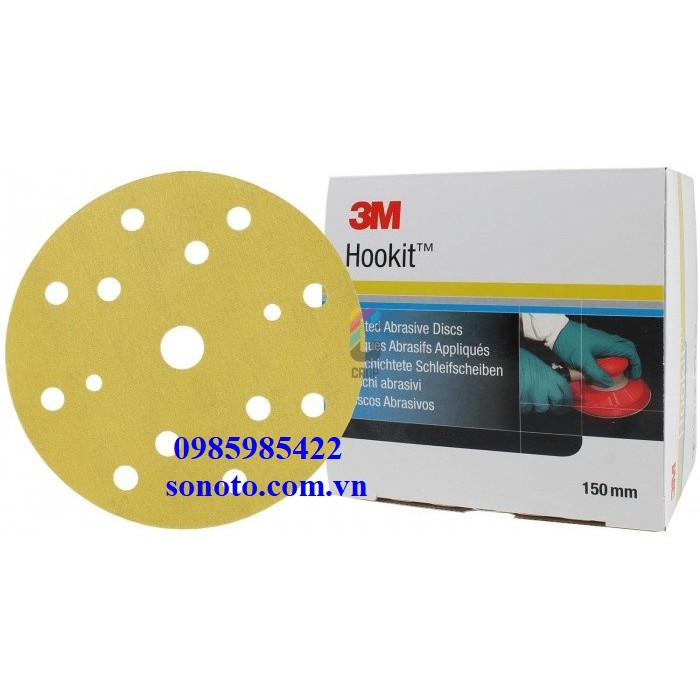 Giấy Nhám đĩa Tròn 6inch màu Vàng hãng 3M 80355-P80, 80357-P120, 80361-P240, 80363-P320, 80365-P400 SONQUANGPHU422