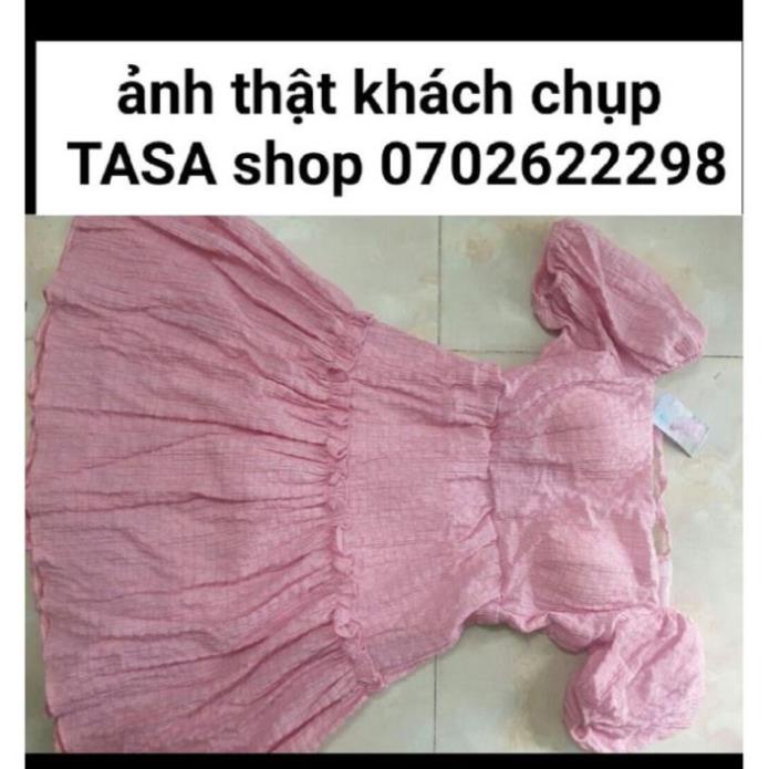 TTO-Video ảnh thật, Đầm tay phồng hở lưng tùng xoè nhún tầng, váy cổ vuông  xanh, hồng, trắng