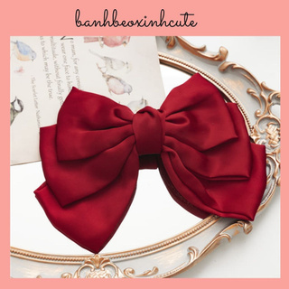 Kẹp tóc nơ tiểu thư lụa satin 3 tầng hottrend noel