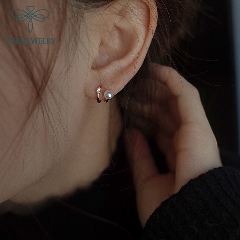 Khuyên tai bạc nữ TLEE Noemy đính trai nữ tính TleeJewelry B0179