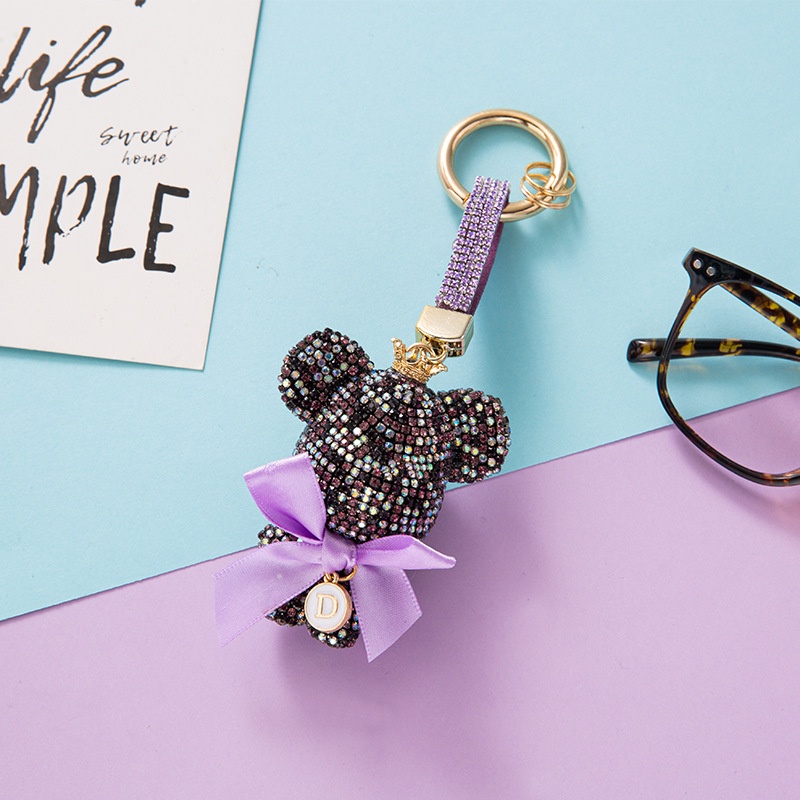 Móc Khóa Xe Hơi Hình Chú Gấu violent Đính Đá Dễ Thương Sáng Tạo