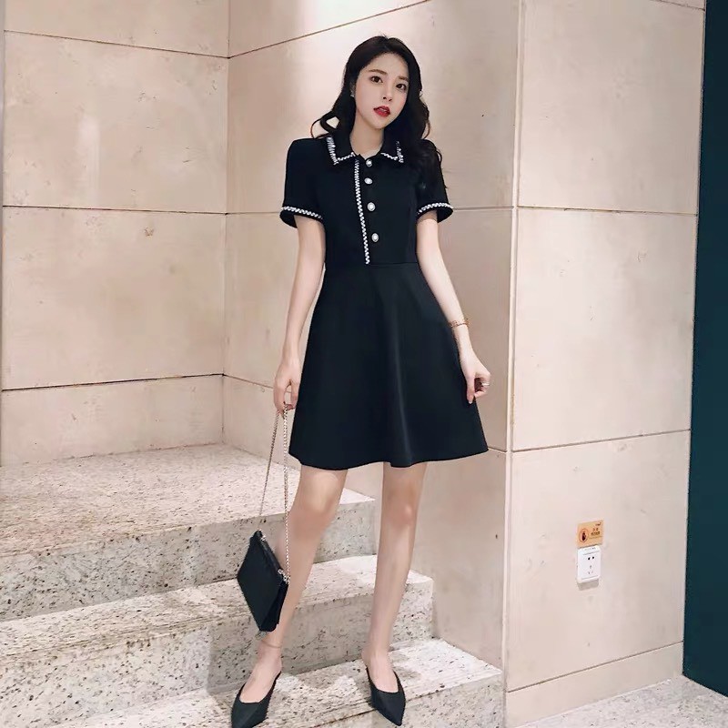 váy bầu dáng suông phối viền ren trắng siêu sang chảnh mặc bầu và sau sinh V204