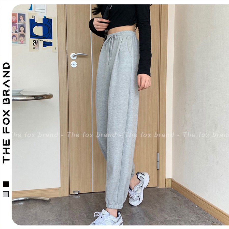 Quần jogger unisex nam nữ, quần thể thao nỉ da cá form rộng phong cách ulzzang kiểu basic the fox