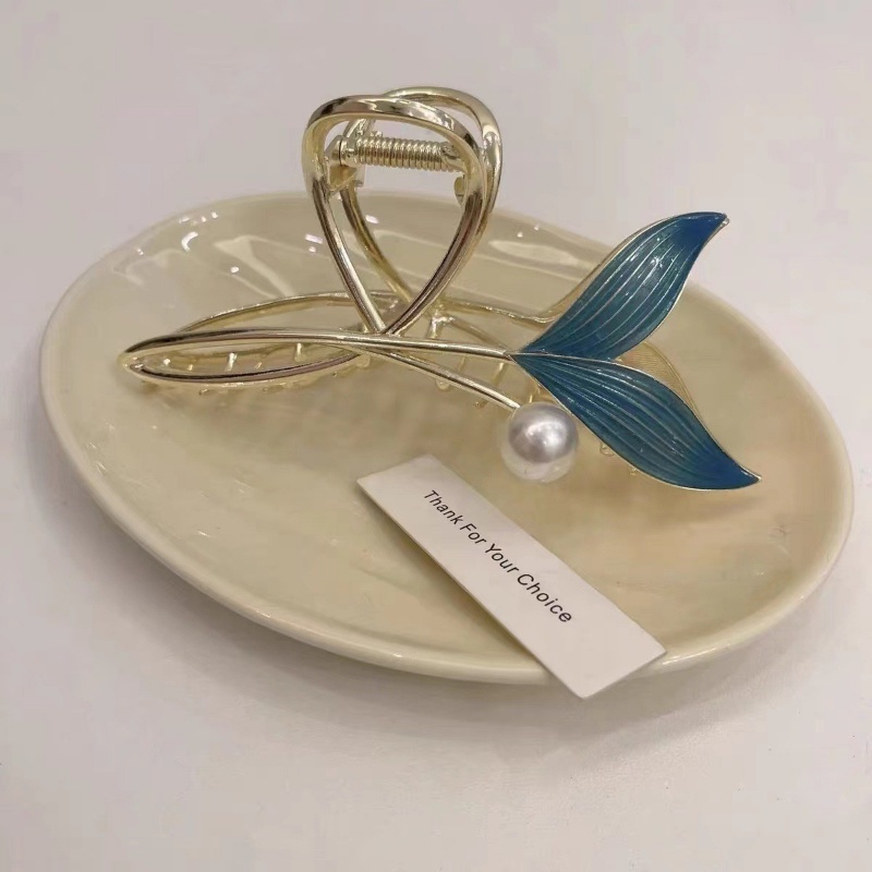 Kẹp Tóc Kim Loại Đính Hạt Ngọc Trai Màu Xanh Dương Thời Trang