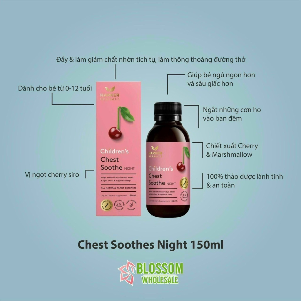 Siro Harker Herbals Children's Chest Soothe Night 150ml cho bé từ sơ sinh đến 12 tuổi