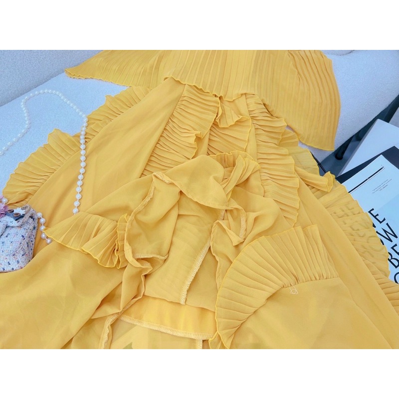 Đầm maxi dáng dài cổ yếm rớt vai bèo, váy maxi đi biển