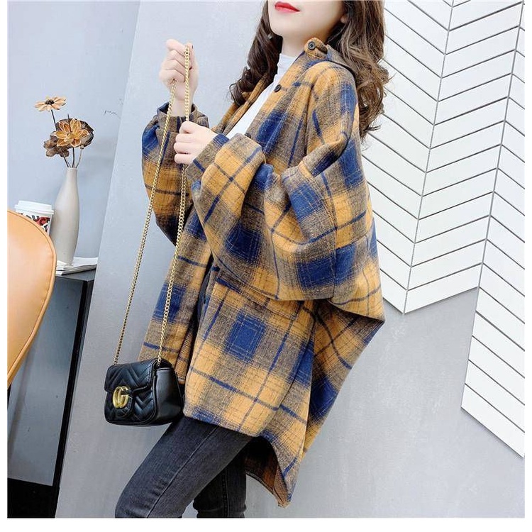Áo Khoác Sơ Mi Caro Tay Dài Thời Trang Hàn Quốc Cho Nữ