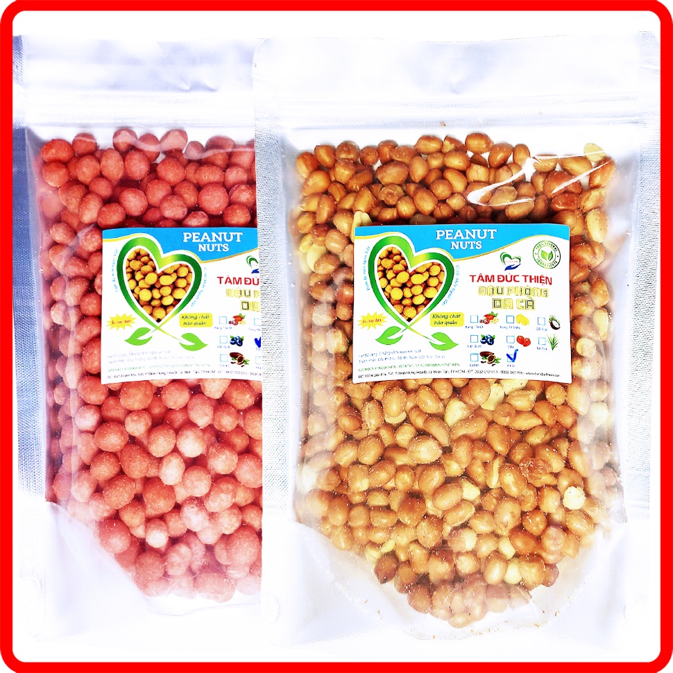 Combo 1KG Đậu Phộng 2 Vị: Rang Muối và Da Cá Dâu Tây Tâm Đức Thiện (2 x Túi 500GR)