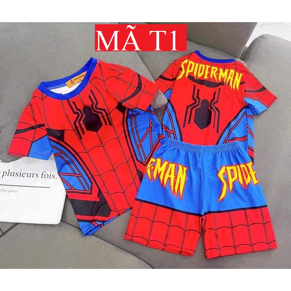 Bộ cộc tay cho bé trai chất thun lạnh in 3D spider man, siêu nhân,thor, captain americar, quần áo trẻ em